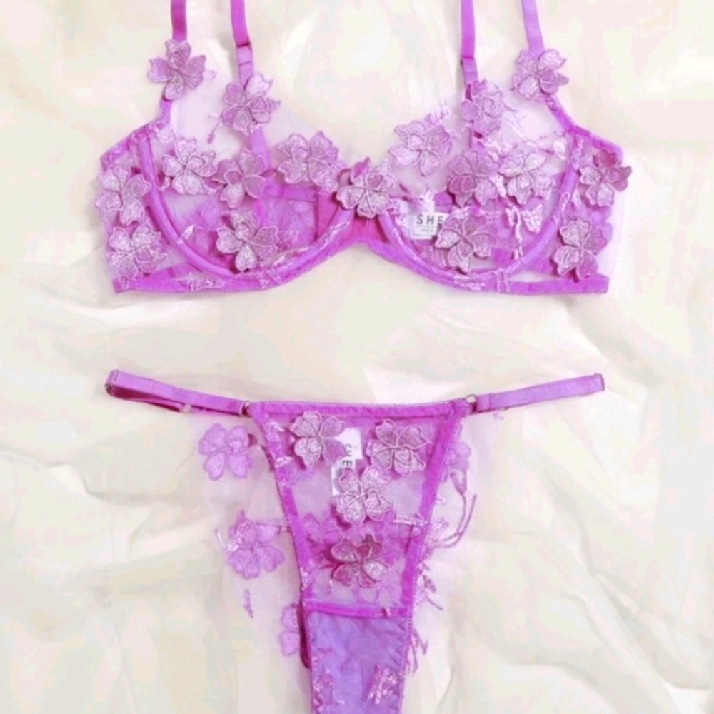 purple lace bra and thong panty set